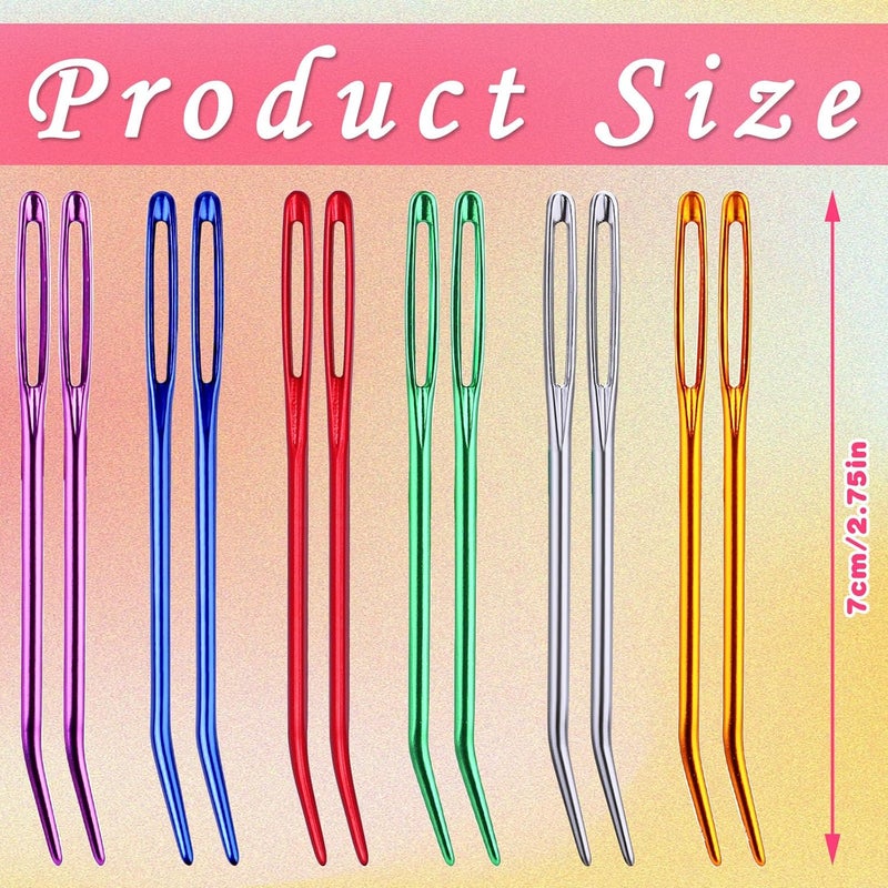 Fadoub 12 Pcs Yarn Darning Tapestry Needles, 6 Colors Large Eyes Blunt Yarn Needles, Large Eye Sewing Darning Crochet Needle for Yarn, Crocheting, Weaving with Stitch Markers Storage Box - Image 2